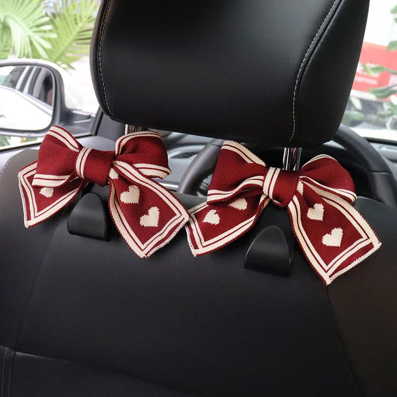 Universal Lover Bowknot Car Hooks Seat Back Vehicle Headrest Organizer Storage Hanger Groceries Handbag Women Car Accessories