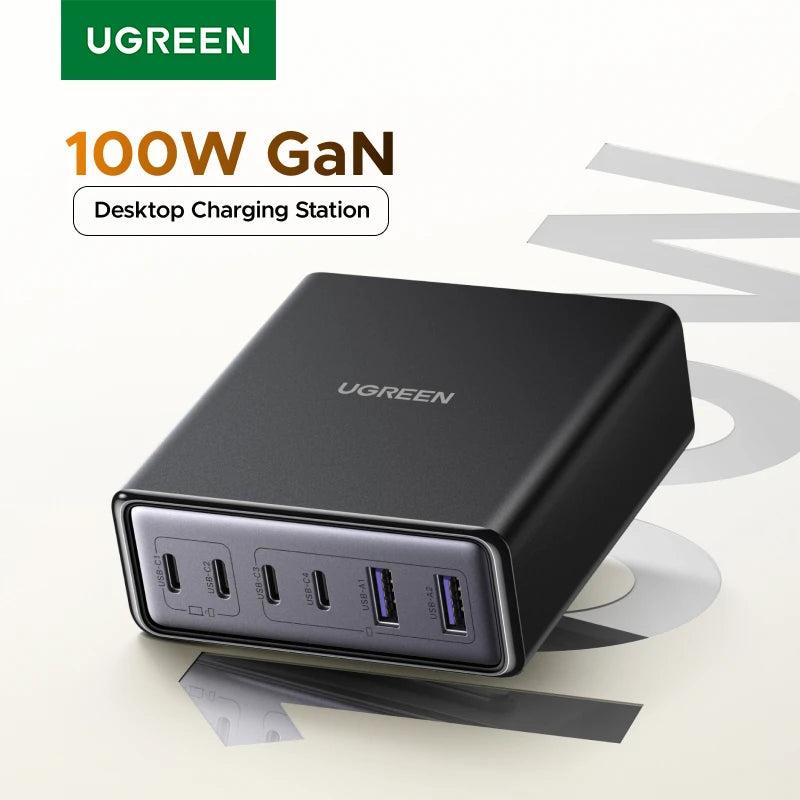 100W 65W Gan Charger 6 in 1 Desktop Laptop Fast Charger for Iphone17 16 15 Pro Max Xiaomi Samsung Tablet Macbook Air Ipad