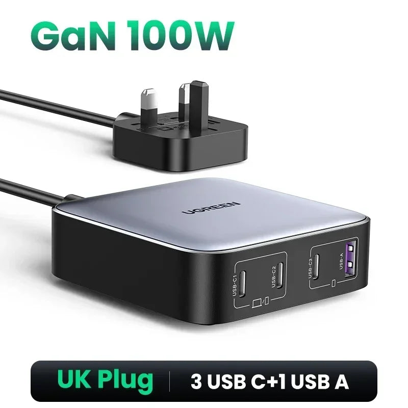 100W 65W Gan Charger 6 in 1 Desktop Laptop Fast Charger for Iphone17 16 15 Pro Max Xiaomi Samsung Tablet Macbook Air Ipad