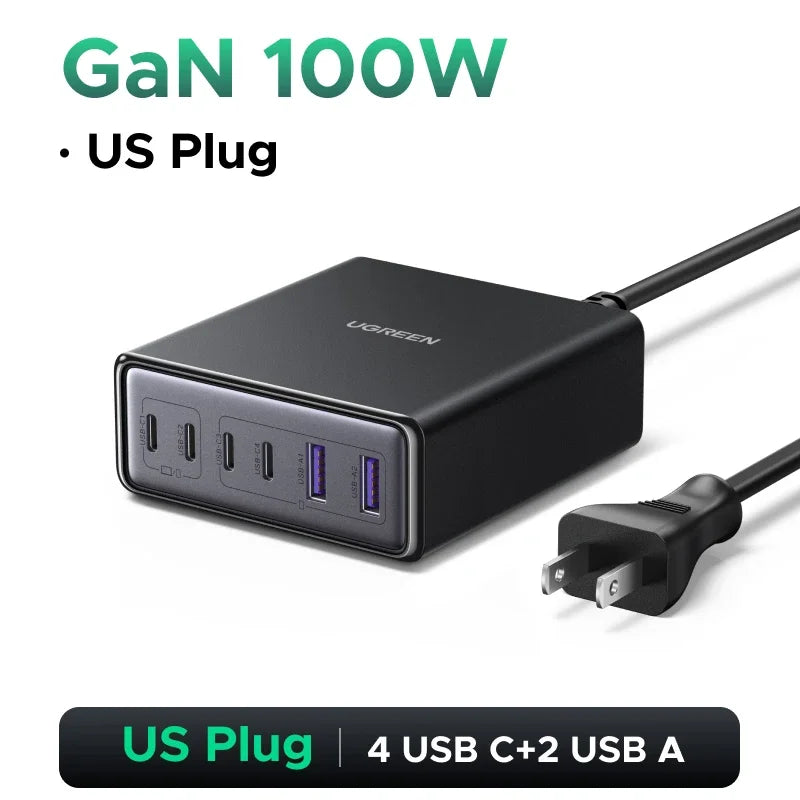 100W 65W Gan Charger 6 in 1 Desktop Laptop Fast Charger for Iphone17 16 15 Pro Max Xiaomi Samsung Tablet Macbook Air Ipad