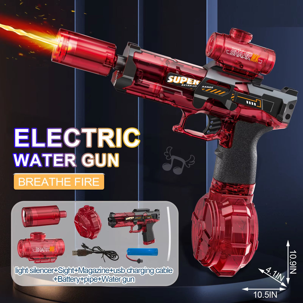 Electric Water Gun with Light Sprays Flame Effect Continuously High-Pressure High-Speed Powerful Outdoor Water Gun Toys for Kid