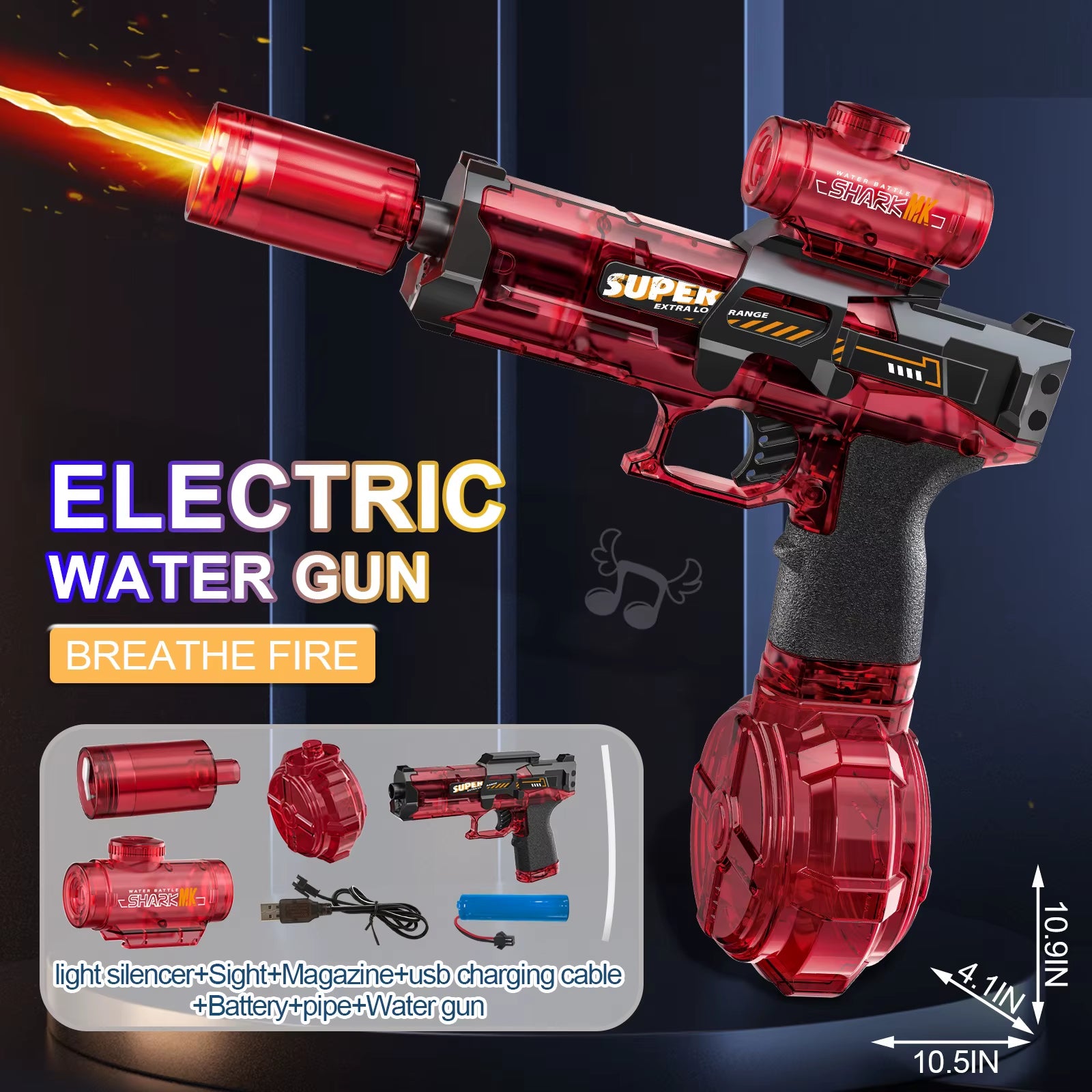 Electric Water Gun with Light Sprays Flame Effect Continuously High-Pressure High-Speed Powerful Outdoor Water Gun Toys for Kid