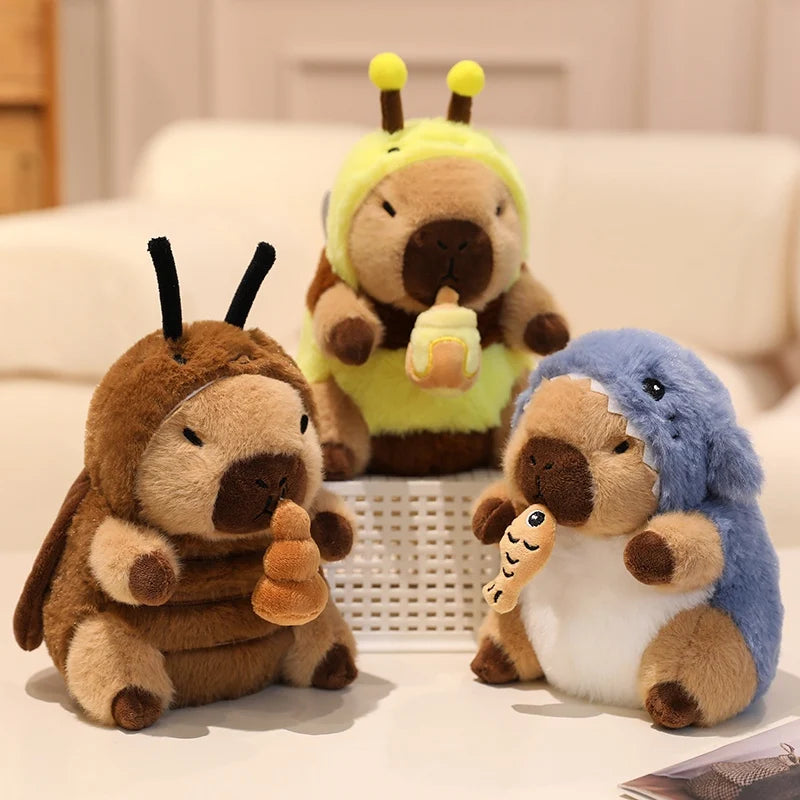 22Cm Cute Capybara Plush Toys Pull the String to Transform into Dinosaur, Rabbit, Shark, Bee, Cockroach Capibara Toys for Kids