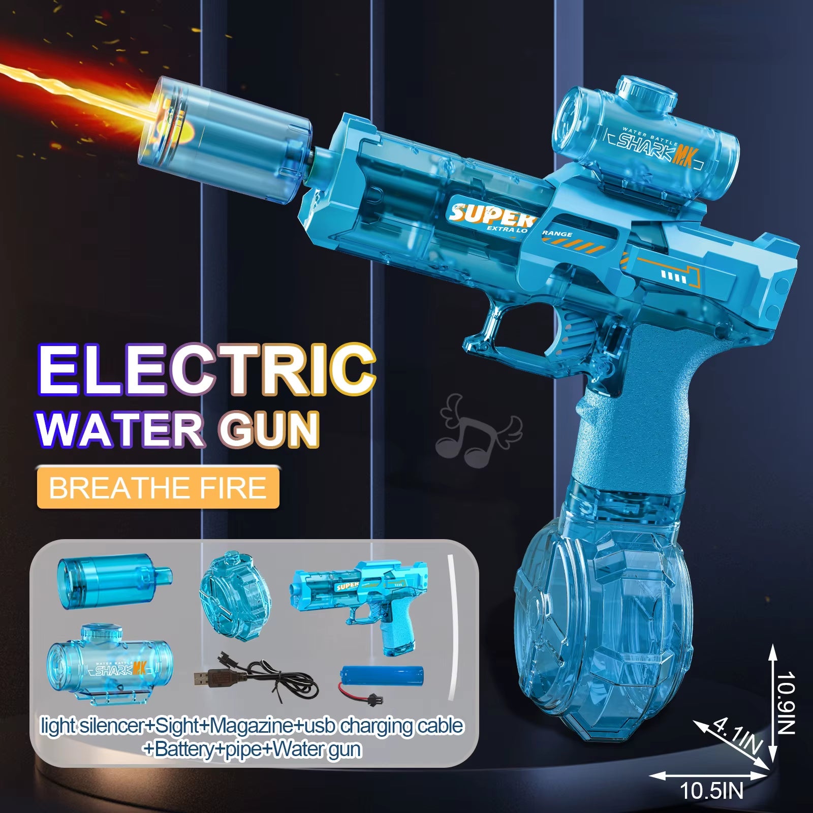 Electric Water Gun with Light Sprays Flame Effect Continuously High-Pressure High-Speed Powerful Outdoor Water Gun Toys for Kid