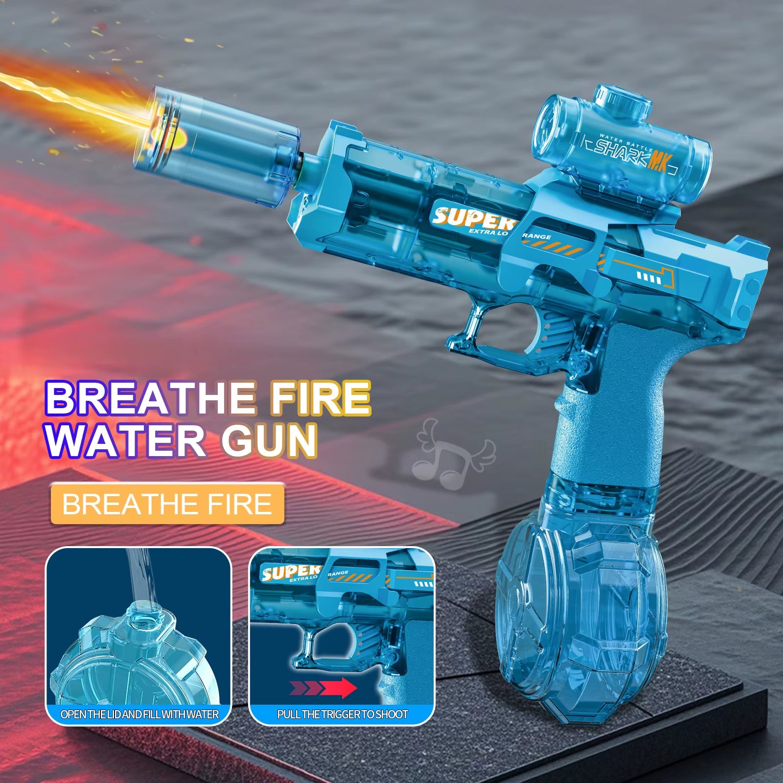Electric Water Gun with Light Sprays Flame Effect Continuously High-Pressure High-Speed Powerful Outdoor Water Gun Toys for Kid