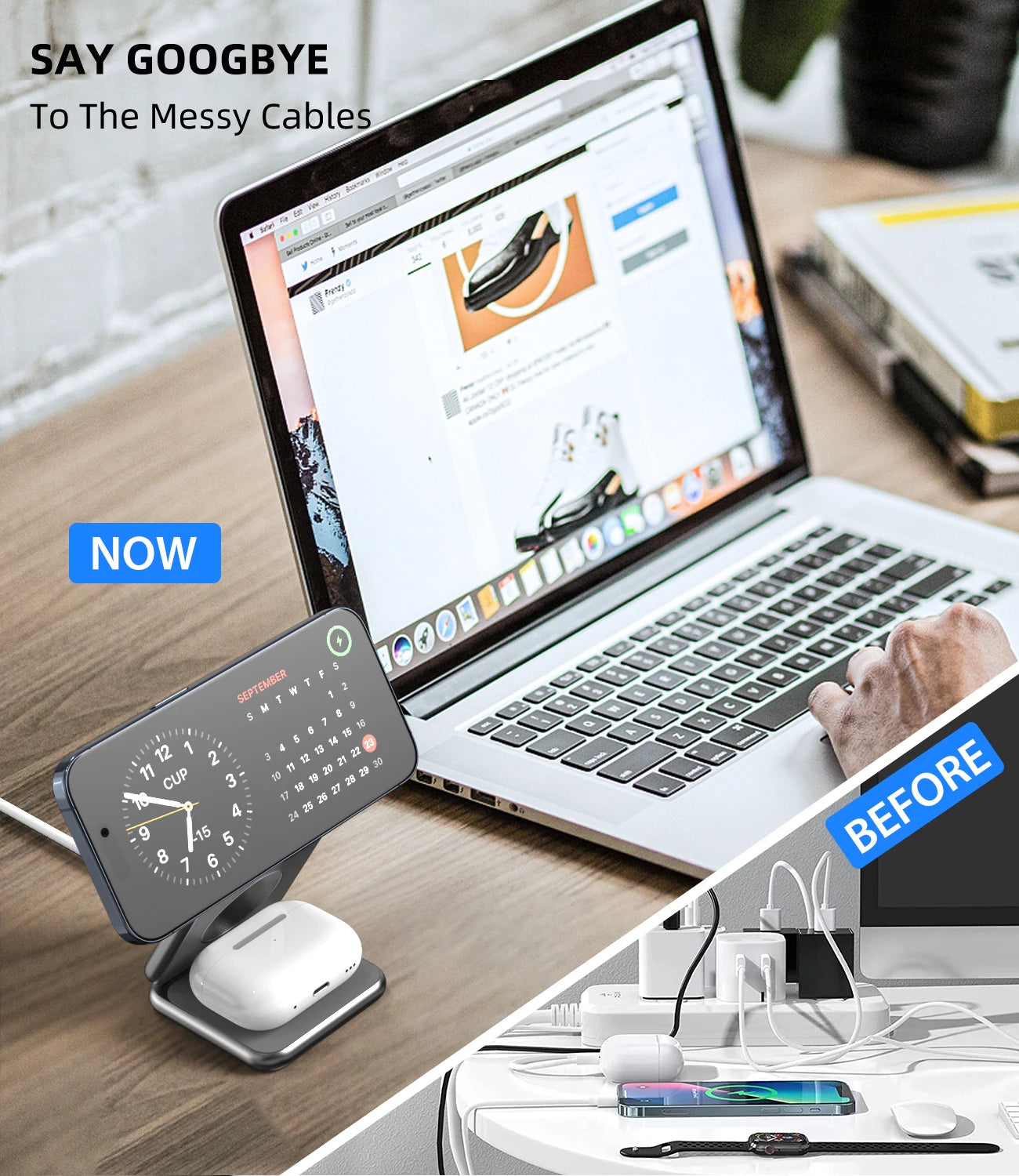KUXIU X40 3 in 1 Foldable Magnetic Wireless Charger Stand for Iphone 17 16 15 14 13Pro/Max/Plus, Airpods 4/3/2 , Iwatch Series