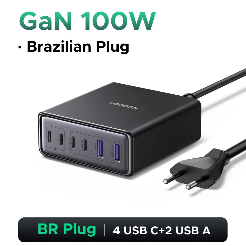 100W 65W Gan Charger 6 in 1 Desktop Laptop Fast Charger for Iphone17 16 15 Pro Max Xiaomi Samsung Tablet Macbook Air Ipad