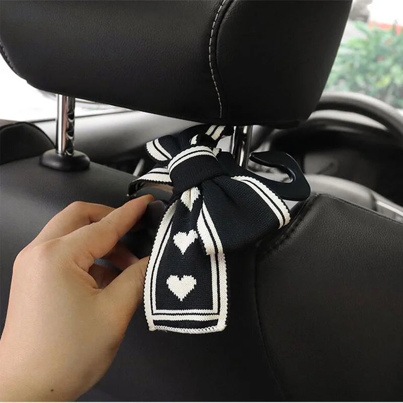 Universal Lover Bowknot Car Hooks Seat Back Vehicle Headrest Organizer Storage Hanger Groceries Handbag Women Car Accessories