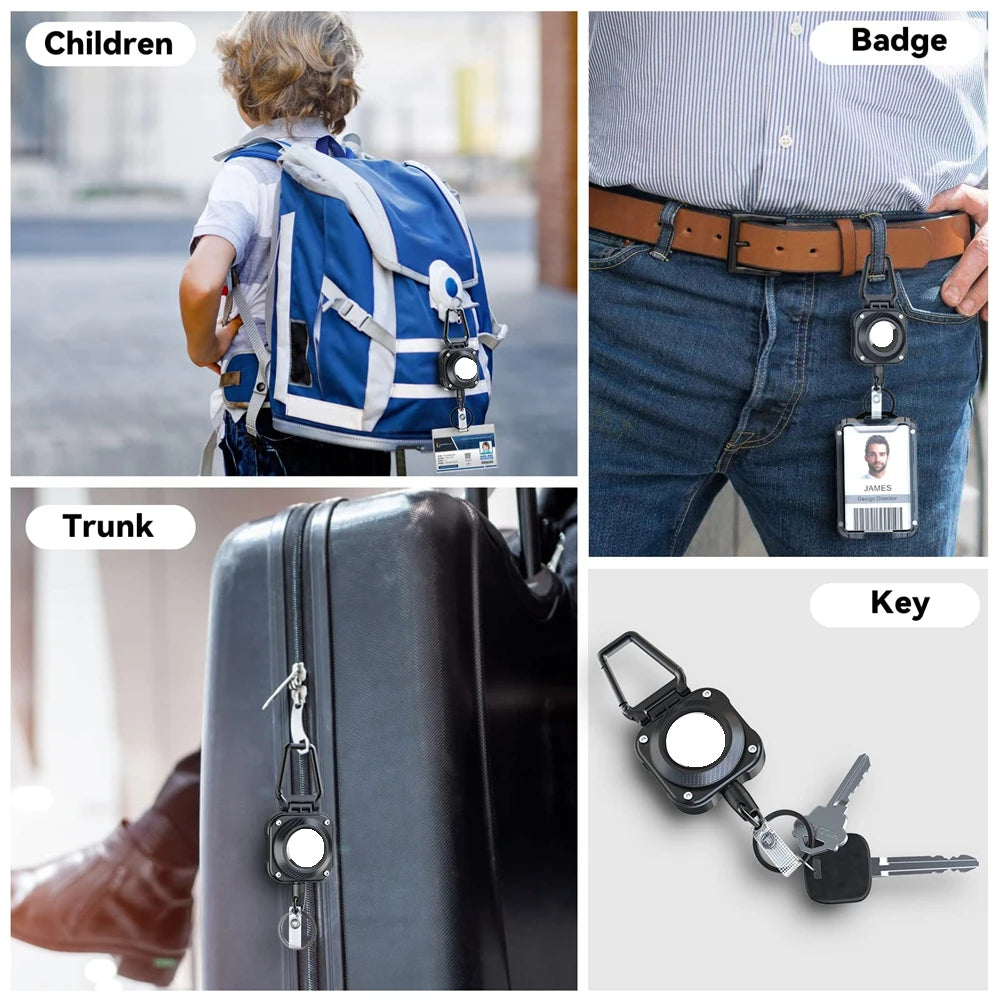 Metal Retractable Rope Keychain for Airtag Holder Protective Cover Bracket for Air Tag Tracker Key Wallet Bag Luagge Anti-Loss
