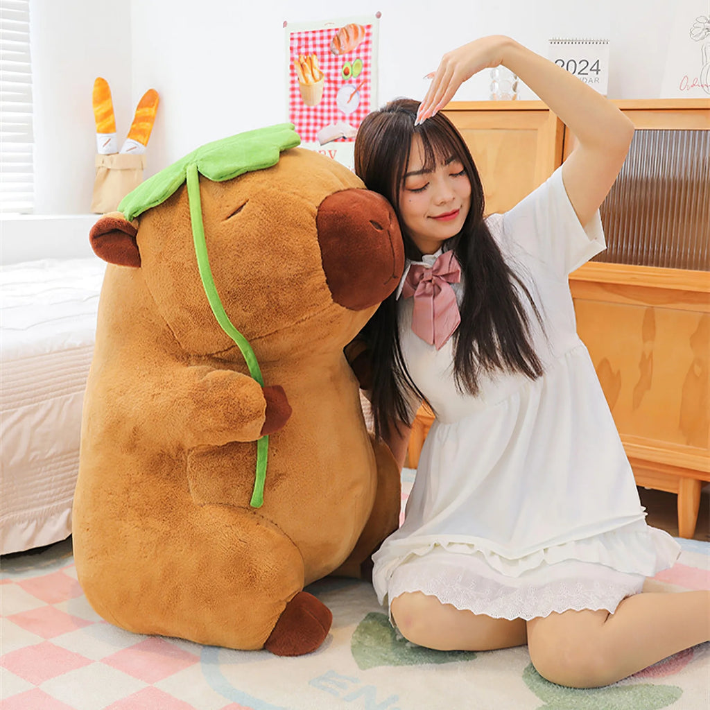Cartoon Lotus Leaf Capybara Plush Toy Kawaii Simulation Animal Plushies Soft Stuffed Doll Big Size Pillow Girls Birthday Gift