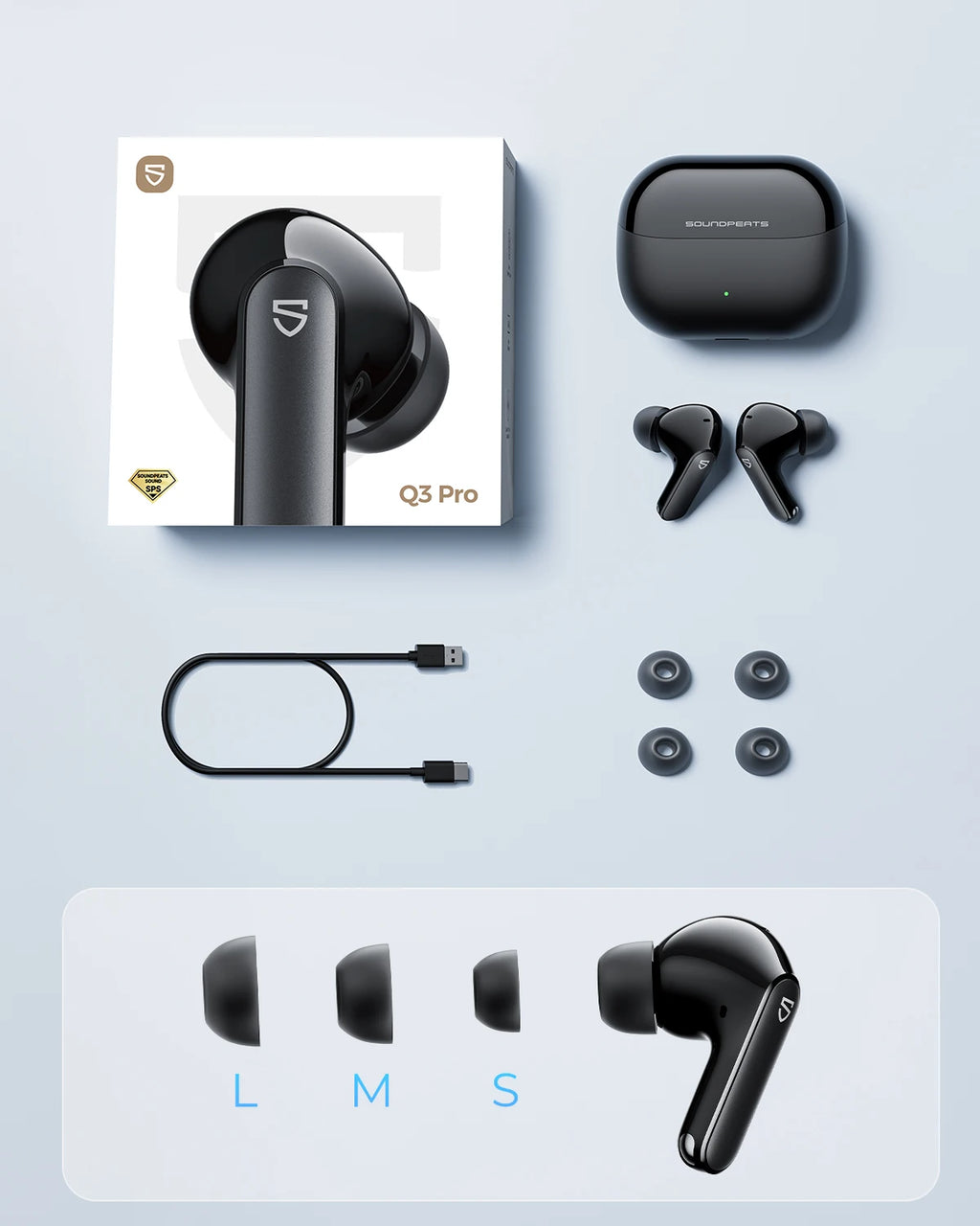 Q3 Pro Wireless Earbuds Active Noise Cancelling Bluetooth V6.0 Earphones with 4 Mic,13Mm Driver,Multipoint Connection