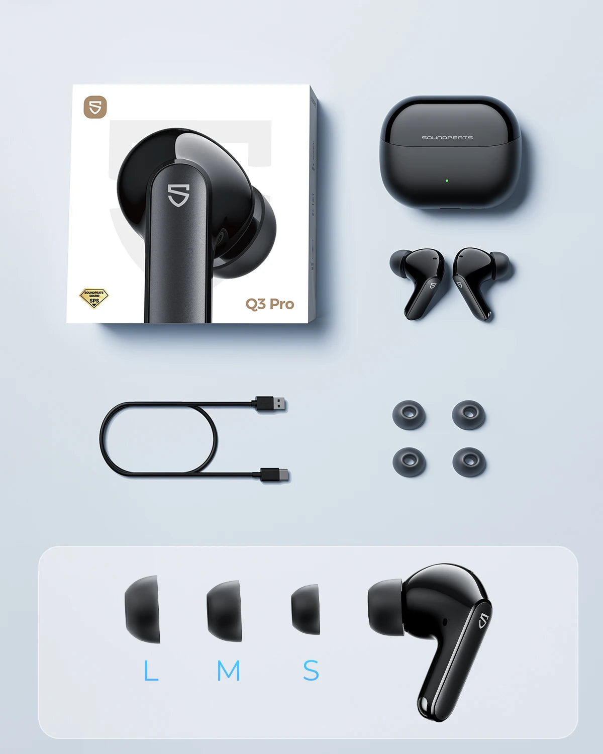 Q3 Pro Wireless Earbuds Active Noise Cancelling Bluetooth V6.0 Earphones with 4 Mic,13Mm Driver,Multipoint Connection