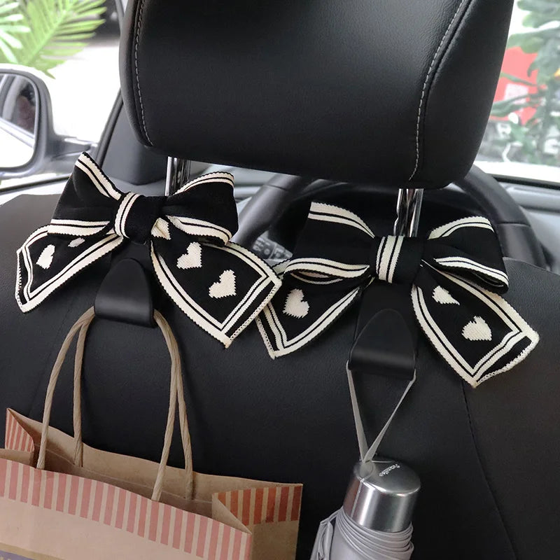 Universal Lover Bowknot Car Hooks Seat Back Vehicle Headrest Organizer Storage Hanger Groceries Handbag Women Car Accessories