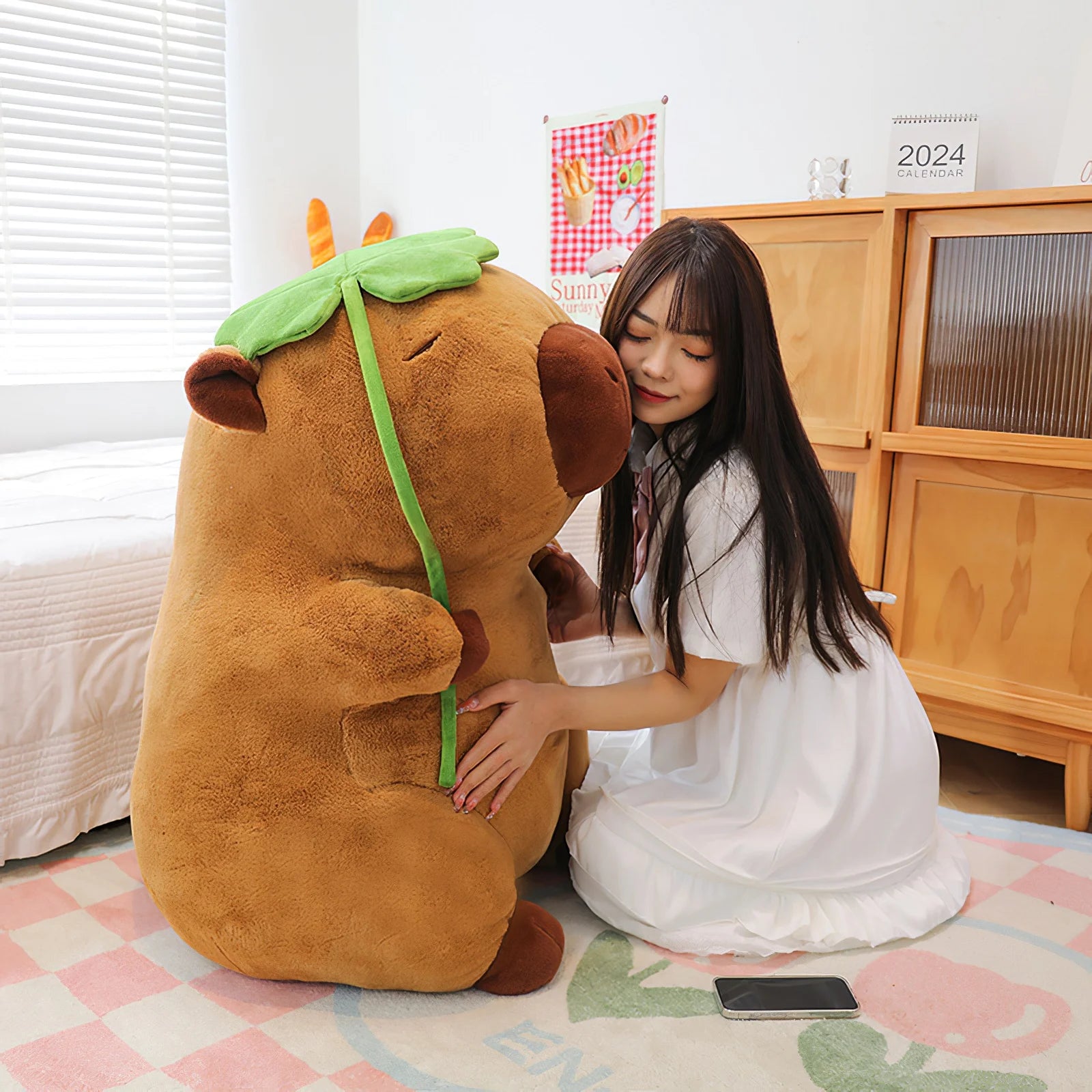 Cartoon Lotus Leaf Capybara Plush Toy Kawaii Simulation Animal Plushies Soft Stuffed Doll Big Size Pillow Girls Birthday Gift