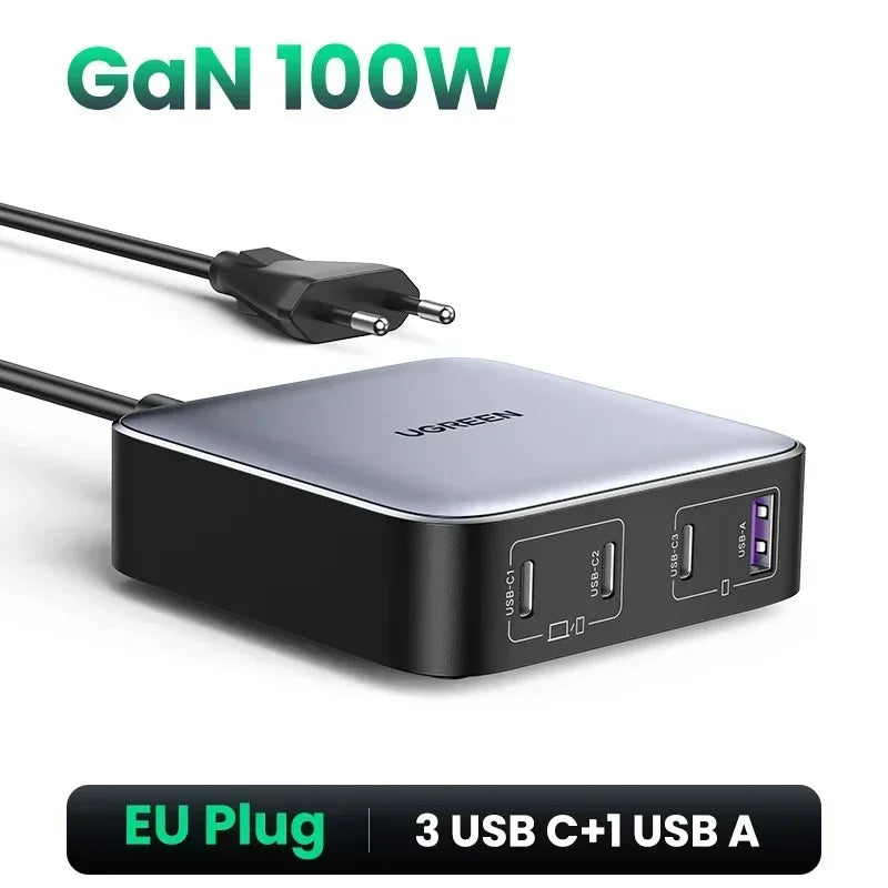 100W 65W Gan Charger 6 in 1 Desktop Laptop Fast Charger for Iphone17 16 15 Pro Max Xiaomi Samsung Tablet Macbook Air Ipad
