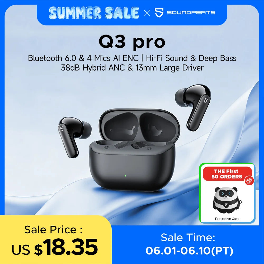 Q3 Pro Wireless Earbuds Active Noise Cancelling Bluetooth V6.0 Earphones with 4 Mic,13Mm Driver,Multipoint Connection