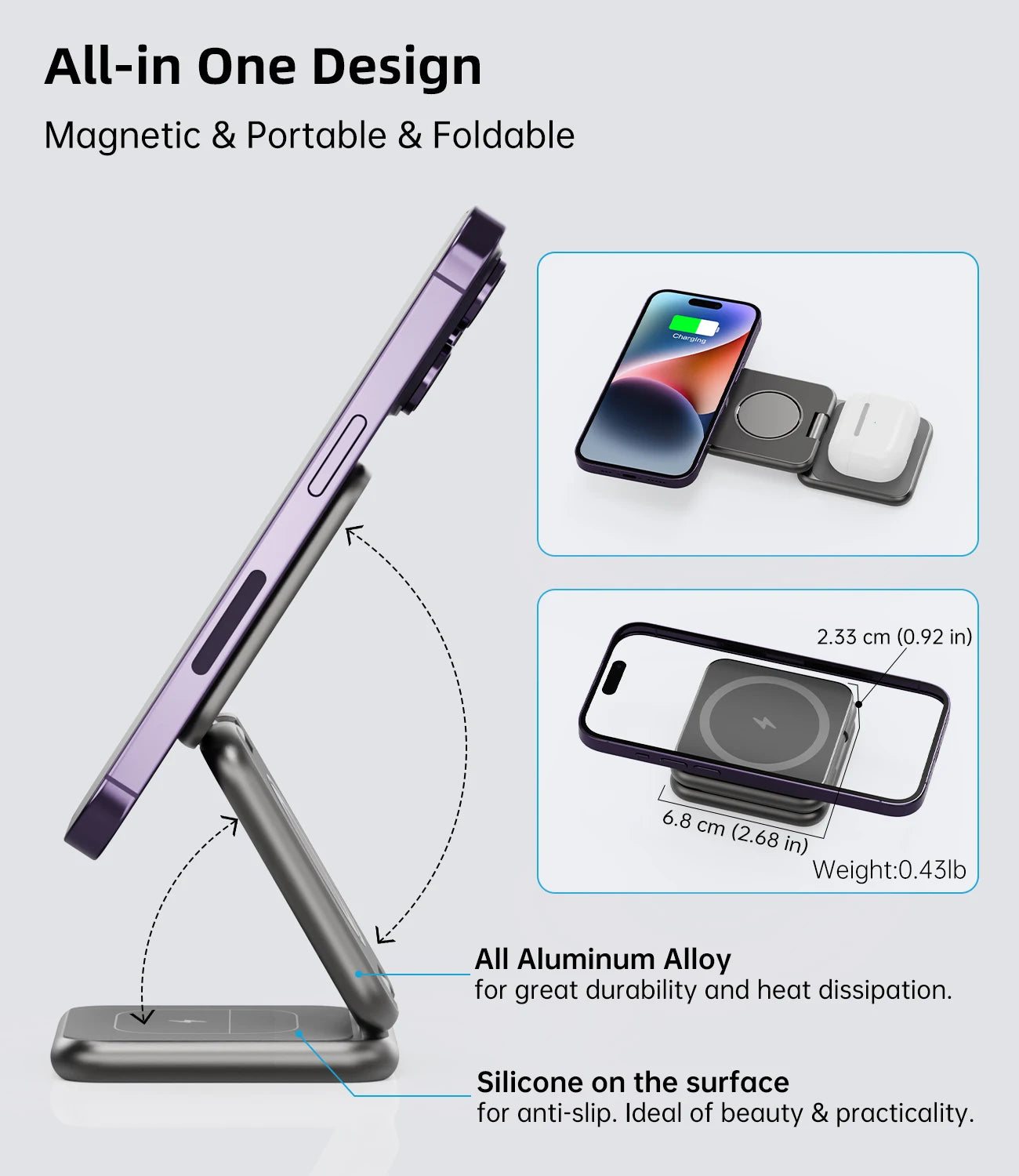 KUXIU X40 3 in 1 Foldable Magnetic Wireless Charger Stand for Iphone 17 16 15 14 13Pro/Max/Plus, Airpods 4/3/2 , Iwatch Series