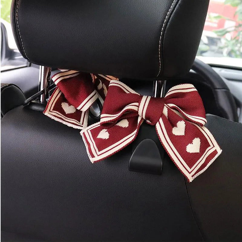 Universal Lover Bowknot Car Hooks Seat Back Vehicle Headrest Organizer Storage Hanger Groceries Handbag Women Car Accessories
