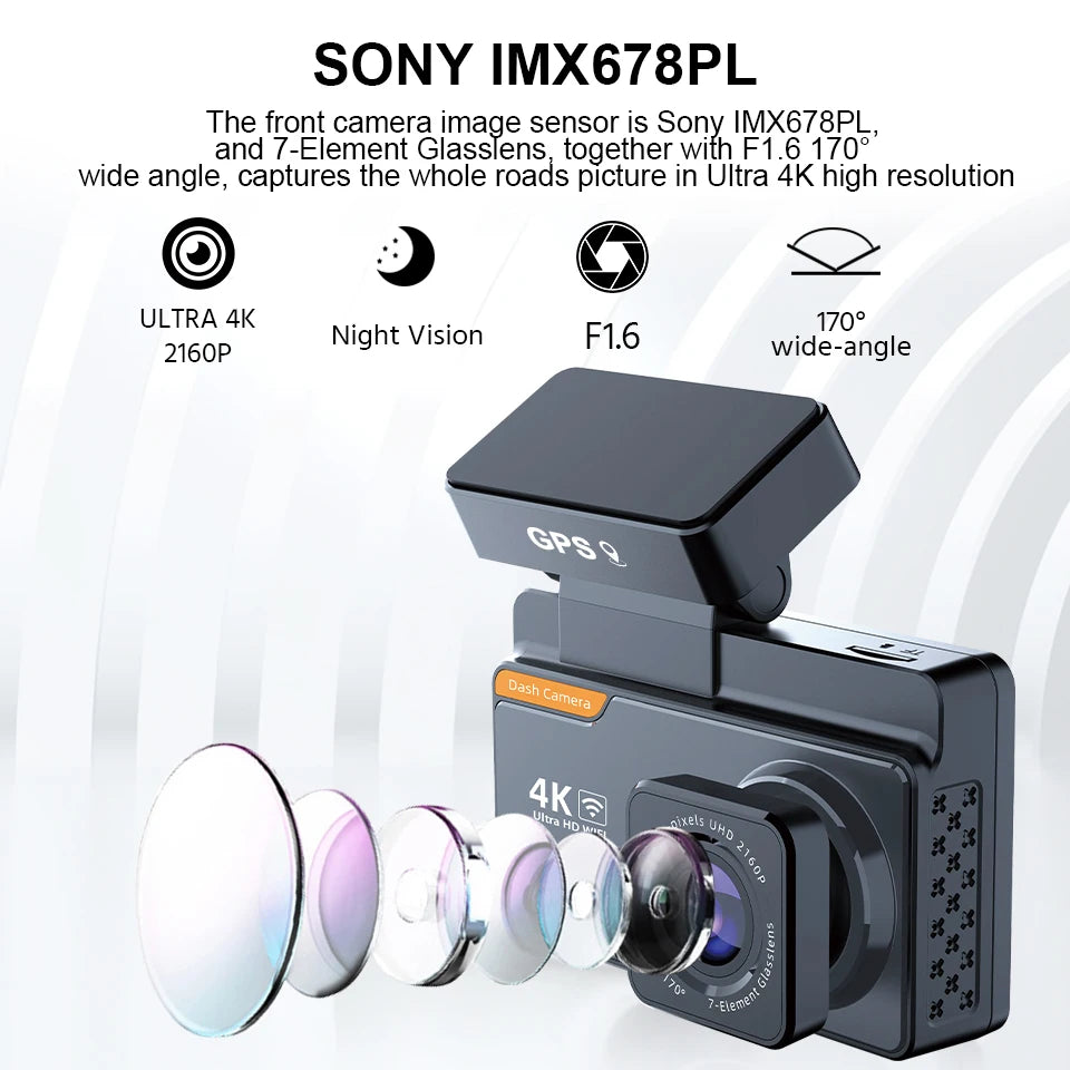 Dashcam 4K Mini Car Dvr Video Recorder with GPS WIFI Support Dual Lens 1080P Rearview Camera Night Vision Black Box 24H Parking