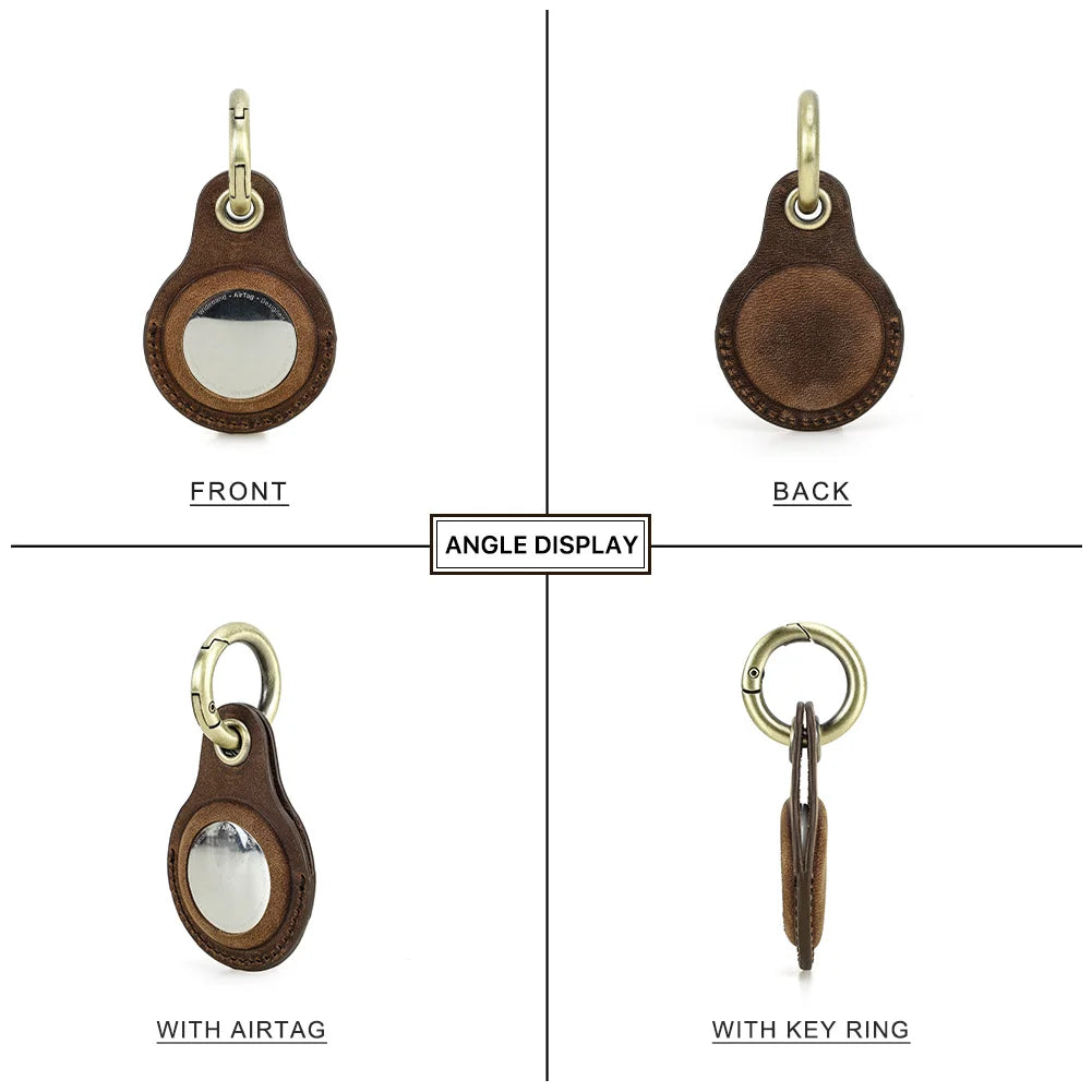 Genuine Leather Key Ring for Airtag Case Locator Tracker Anti-Lost Device Keychain Holder Cover for Apple Airtag Accessories