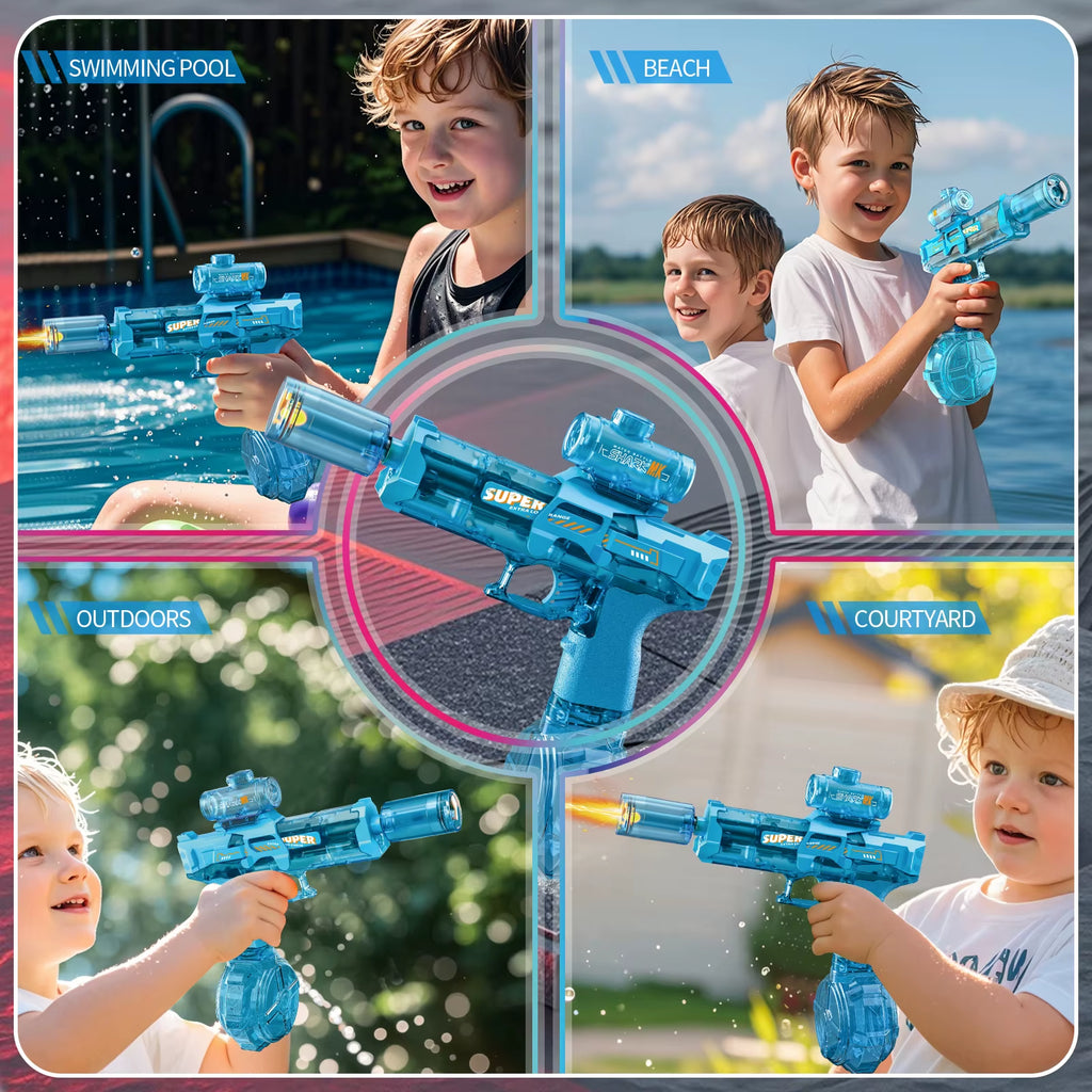 Electric Water Gun with Light Sprays Flame Effect Continuously High-Pressure High-Speed Powerful Outdoor Water Gun Toys for Kid