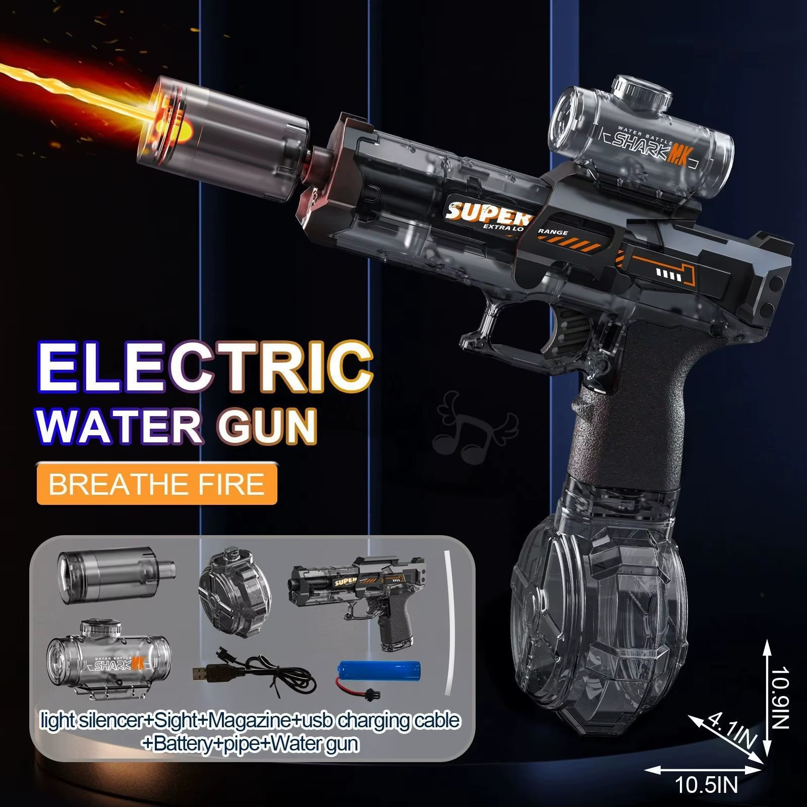 Electric Water Gun with Light Sprays Flame Effect Continuously High-Pressure High-Speed Powerful Outdoor Water Gun Toys for Kid