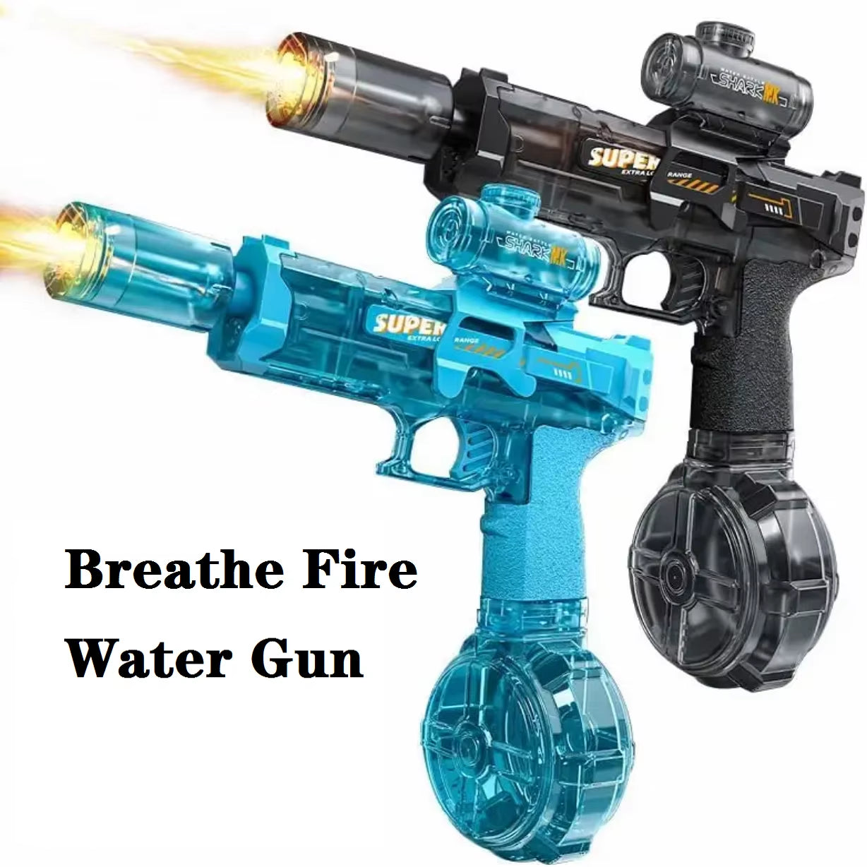 Electric Water Gun with Light Sprays Flame Effect Continuously High-Pressure High-Speed Powerful Outdoor Water Gun Toys for Kid